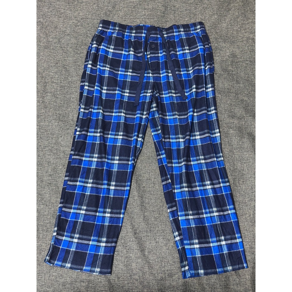Fruit of the Loom Mens XL Pajama Pants Blue Plaid Fleece